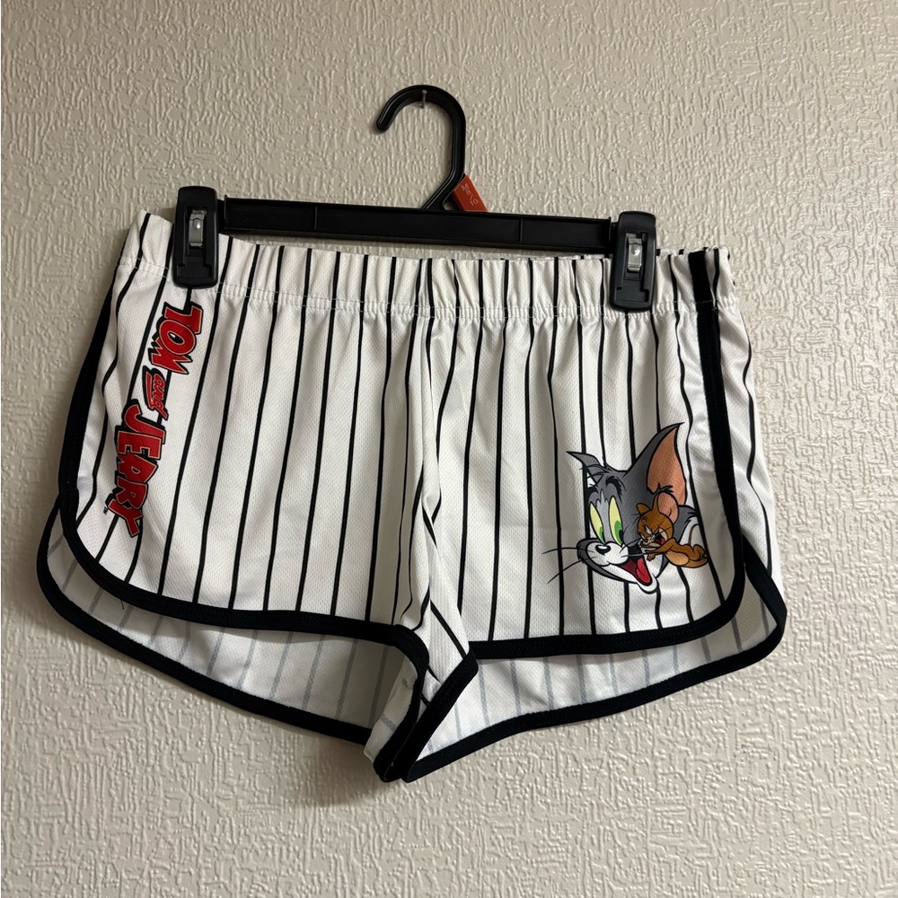 Women's White and Black Striped Shorts